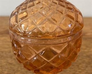 Vintage dark kpink glass trinket jar with lid