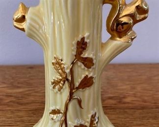 Vintage yellow ceramic 22K gold accented vase