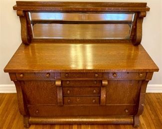 Antique hutch with beveled mirror