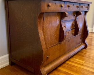 Antique hutch with beveled mirror