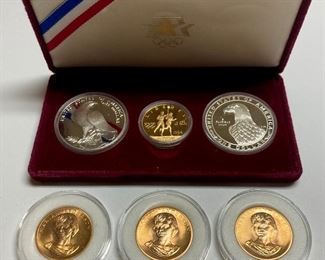 United States silver and gold 1983-1984 Olympic coin set; 1980 American Arts Commemorative Series Marian Anderson gold medals