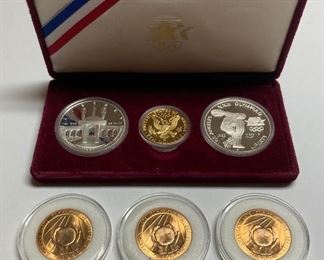 United States silver and gold 1983-1984 Olympic coin set; 1980 American Arts Commemorative Series Marian Anderson gold medals