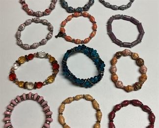 Paper bead bracelets and other costume bracelets