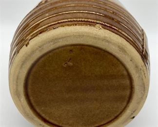 Vintage Zanesville stoneware barrel cookie jar with lid