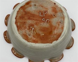 Signed LP pottery ruffle rim dish