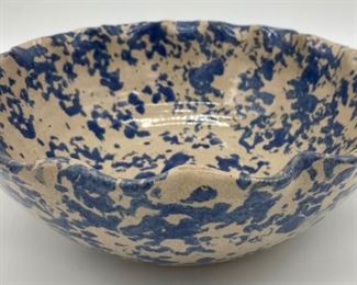 ByBee blue spongeware ruffle rim 10" bowl