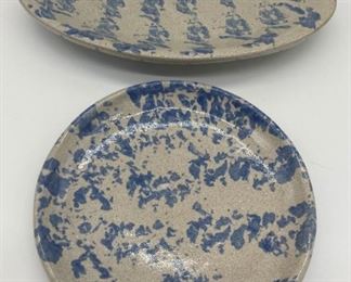 Bybee blue spongeware serving plate and butter dish