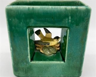 Vintage McCoy yellow bird double vase