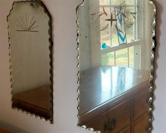 Antique scallop edged small mirrors