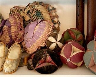 Vintage sewing storage and pin cushions