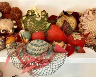 Vintage sewing storage and pin cushions