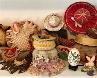 Vintage sewing storage and pin cushions