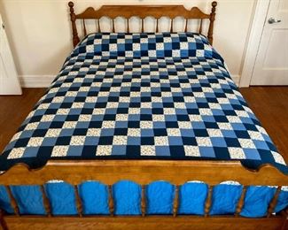 Vintage 1990s Amish blue Triple 9 Patchwork quilt