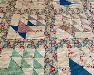 Antique Irish Chain patchwork tied indigo quilt