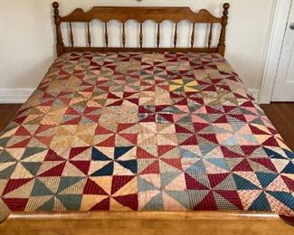 Antique 1920s pinwheel pattern tied quilt