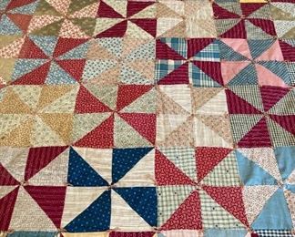 Antique 1920s pinwheel pattern tied quilt