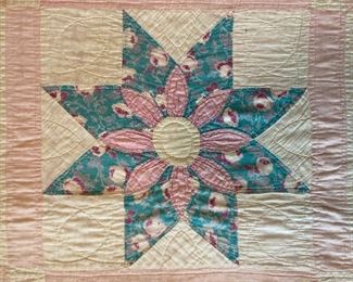 Depression era Applique Flower on Star quilted
