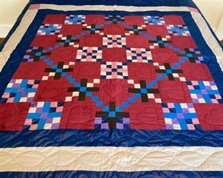 Vintage Amish machine pieced polished cotton Irish chain quilt