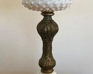 Vintage hobnail milk glass lamp