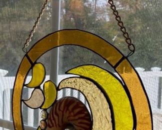 Amber and shell stained glass