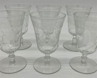 Vintage etched glass juice glasses (set of 6)