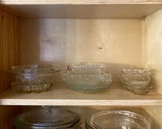 Assorted Pyrex, Anchor Hocking, and glass dishes and cookware