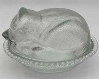 Cat in bowl glass figurine