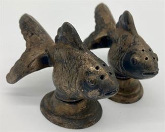 Vintage brass goldfish salt and pepper shakers