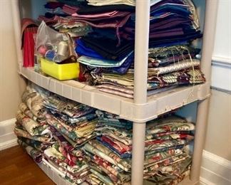 Variety of fabrics for sewing or quilting