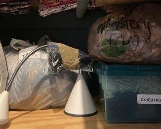 Irons, lamps, fabrics and other sewing notions