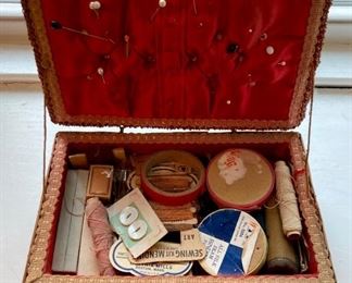 Vintage lined wicker sewing basket