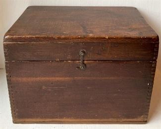 Antique wood box with hook latch