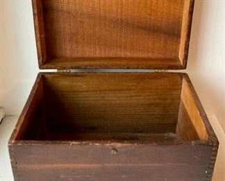 Antique wood box with hook latch