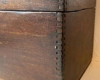Antique wood box with hook latch