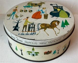 Assortment of decorative and advertising metal tins