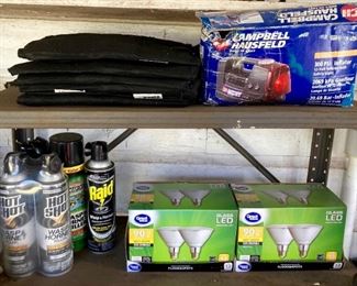 Campbell Hausfeld 300 PSI inflator, Hot Shot and Raid insect killer, Great Value LED floodlights