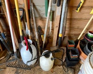 rakes, shovels, picks, sprayers