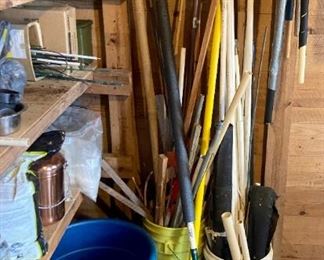 Buckets, watering cans, rakes and shovels