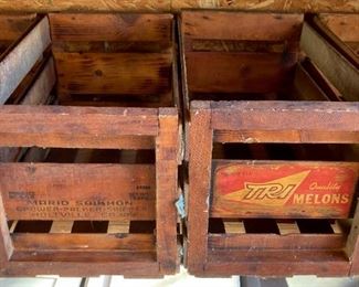 Antique and vintage wooden advertising crates