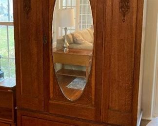 Antique carved oak wardrobe