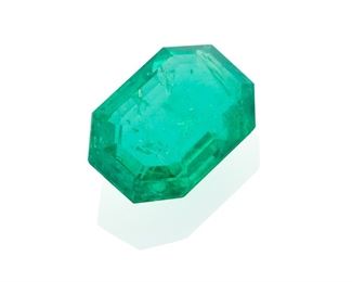 37
An Unmounted Colombian Emerald
The unmounted octagonal step-cut emerald measures 14.17mm x 9.82mm x 5.45mm with a weight of 5.68cts. with a GIA report dated May 13, 2021 stating Colombian origin with moderate (F2) clarity enhancement
Estimate: $15,000 - $20,000