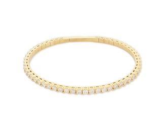 71
A Diamond Bangle Bracelet
14k yellow gold; Stamped: 14k
The flexible bangle bracelet is set with fifty-one round full-cut diamonds totaling 4.70cts. in combined weight and each graded H-I color and SI2-I2 clarity
6.5" Dia
10.8 grams
Estimate: $2,000 - $3,000