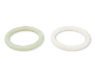 315
Two Jade Bangle Bracelets
A pair of jade bangles, one is white in color and gauged at 9.5mm in width and one is light green in color and gauged at 9.4mm in width
7.25" Cir
2 pieces
Estimate: $300 - $400