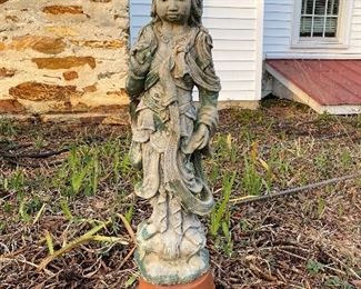 $500 (Y9) vintage concrete Asian Statue. About 3’ tall. 