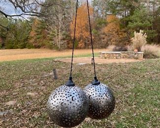 $10. (Y22) Hanging Solar Lights - pair. Unsure if they still charge. Still great decorations. 