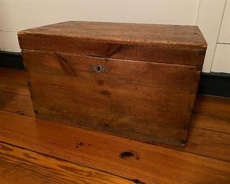 $95 Small wooden chest with dovetail trim. 