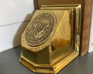 $50 Pair of Brass Bookends NC State Seal. 
