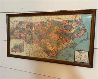 $35 Framed 1956 advertising map of NC Counties