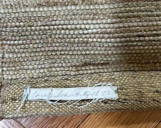 CAROL SCHWARTZOTT (b. 1945)  |  
Untitled
Woven cotton and linen thread
Wall hanging with tassels and multi colored fibers with a wooden rod at each end for hanging, signed and dated '83 on a stitched tag - l. 53 x w. 33 in.
Carol Schwartzott is in the permanent collection of The Smithsonian American Art Museum.
