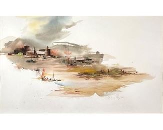 JANE LANE-PRYOR WATERCOLOR  |  
East Coast
Watercolor on paper
with artist studio label on verso, pencil signed lower right - w. 28.25 x h. 22.5 in. (frame)